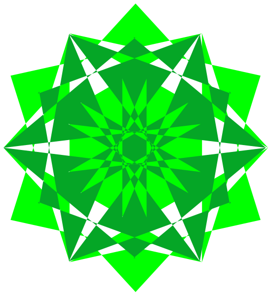 The image shows a stylized green star with multiple points radiating from its center against a black background.