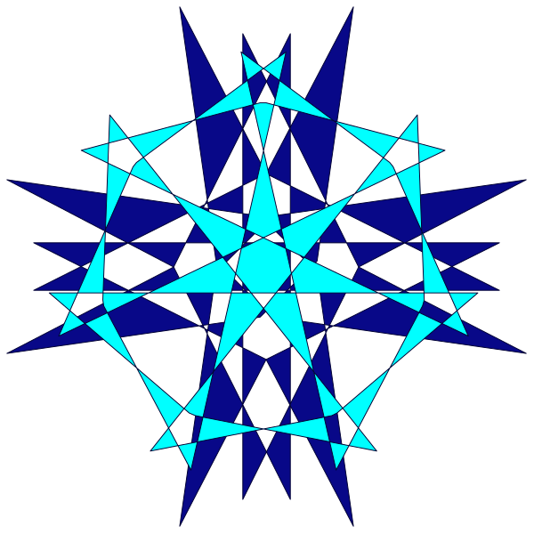 The image shows a blue starburst pattern with white lines radiating outward from its center to form an intricate design that resembles snowflakes against a black background.