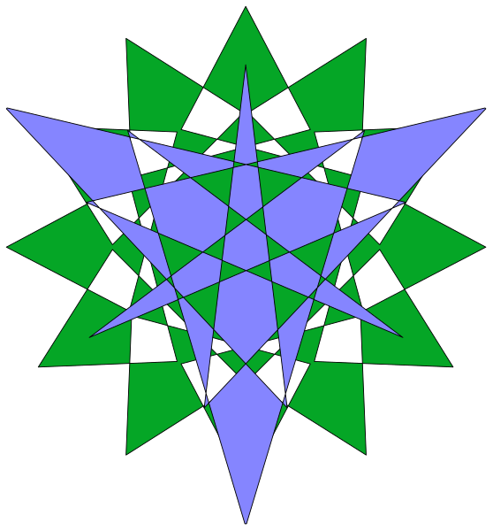 The image shows a stylized star with eight points against a black background on top of another smaller graphic that appears to be an abstract design in shades of blue and green.