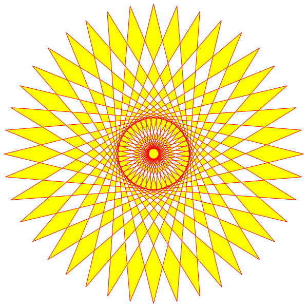 The image shows a black background with two symmetrical red spirals that resemble eyes at their centers surrounded by yellow circles creating an optical illusion of depth in space.