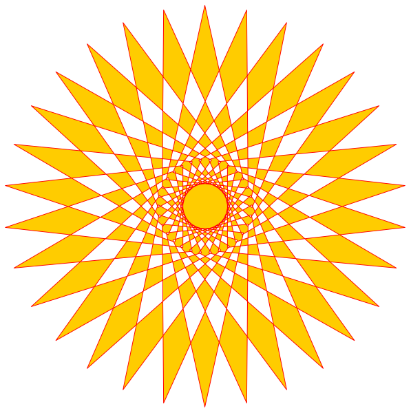 The images show two different patterns: on top there's a black background with an orange sun at its center surrounded by red rays; below it is another pattern featuring yellow stars in various sizes against a darker backdrop, creating a sense of depth and perspective through their arrangement within the image frame.