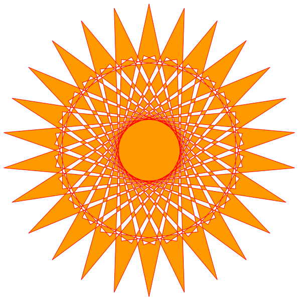 The images show two different sun designs with a black background; on top left is an orange circular design featuring rays emanating from its center towards the edges of the circle, while below right displays another similar pattern but in red and white hues within a larger square frame that has rounded corners.
