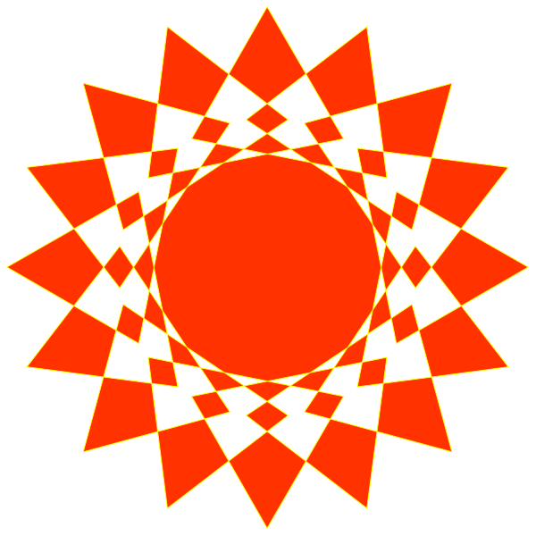 The image shows a stylized sun with rays emanating from it against an orange background within what appears to be a black border.