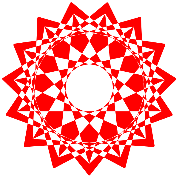 The image shows a red star with eight points against a black background.