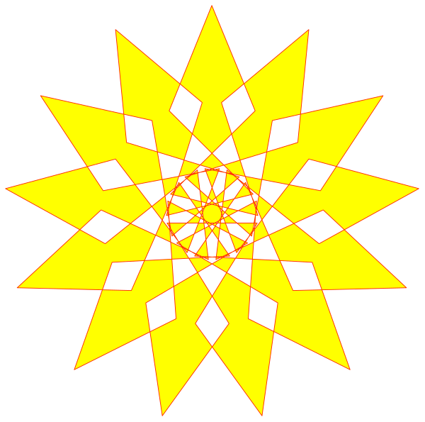 The image shows a black background with two yellow starburst patterns resembling suns against it; each has eight points radiating from its center to form an octagonal shape within which is another smaller circle, creating a sense of depth and perspective in this simple graphic design.