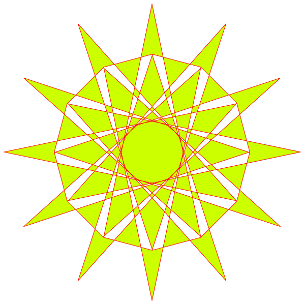 The image shows a stylized sun with rays emanating from it against a black background inside an eight-pointed star shape that resembles a compass rose design in yellow on top of another similar pattern, also in red and white, creating a symmetrical effect around the central figure.