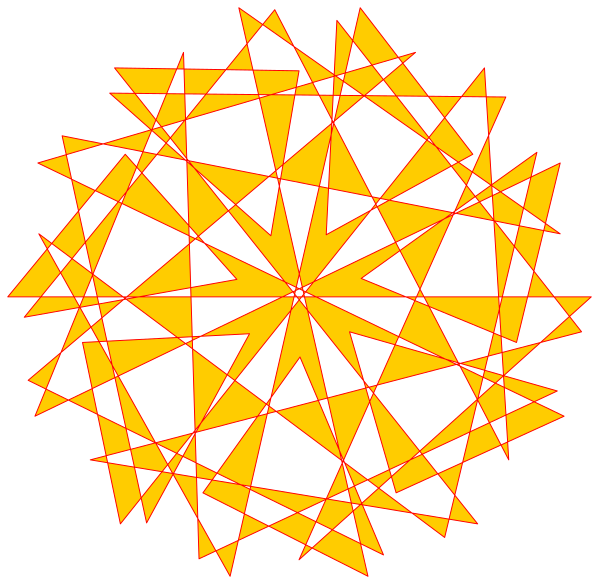 The image shows a black background with an orange geometric pattern resembling stars or flowers arranged symmetrically around each other to form what appears like a circular shape in center of frame.