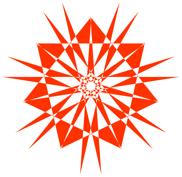 The image shows a red star with eight points against a black background.