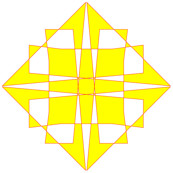 The image shows a black background with two yellow shapes resembling stylized flowers placed next to each other on either side of an abstract design that could be interpreted as a diamond pattern in between them.