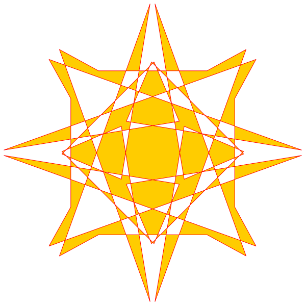The image shows a stylized orange star with eight points against a black background.