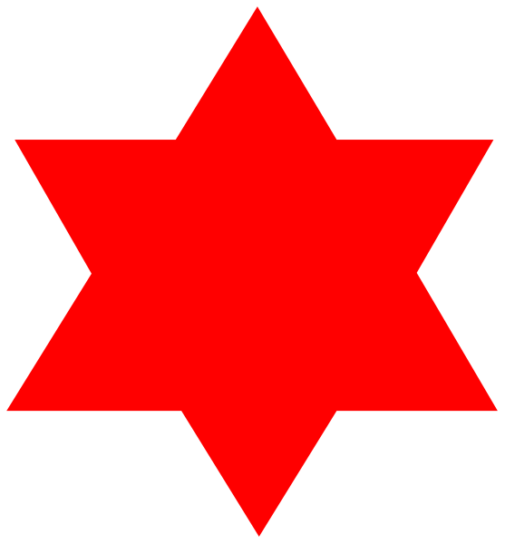 The image shows a red Star of David on top left corner with an Israeli flag design below it to its right side against black background.