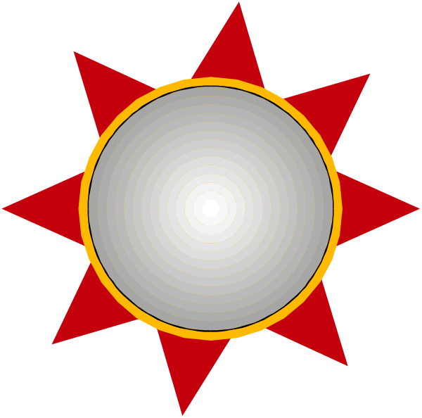 The image shows a stylized sun with rays emanating from it against a dark background; there is no text present in this clip-art illustration.