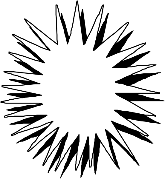 The image shows a black starburst graphic with white lines radiating outward from its center against a dark background.