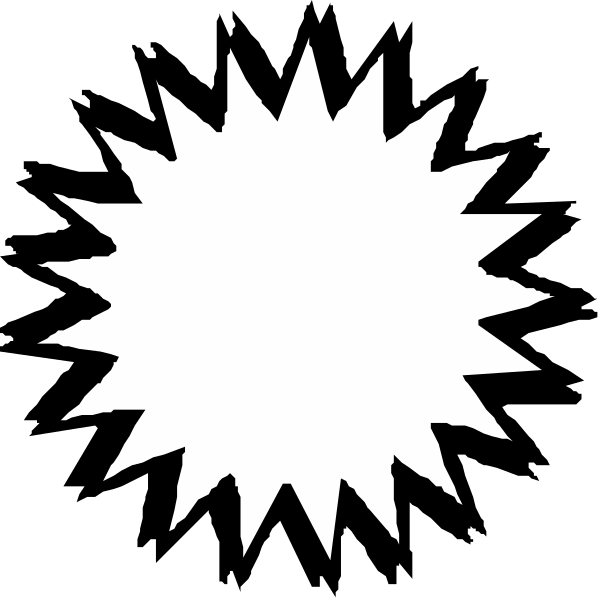 The image shows a white starburst graphic with sharp points against a black background.