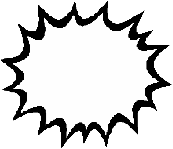 The image shows a black and white graphic of an explosion with shards radiating outward from what appears to be at its center.