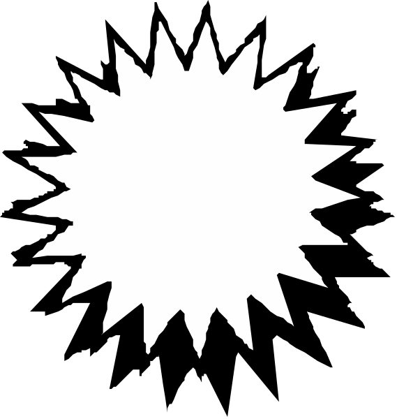 The image shows a black and white icon of an explosion with rays emanating outward from its center.