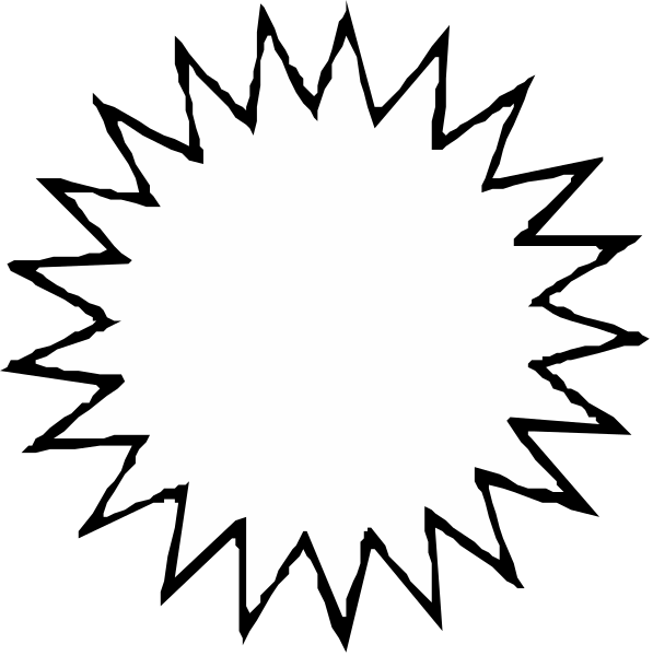 The image shows a white starburst graphic with black outlines against two different backgrounds: on top is dark blue, while below it's black.