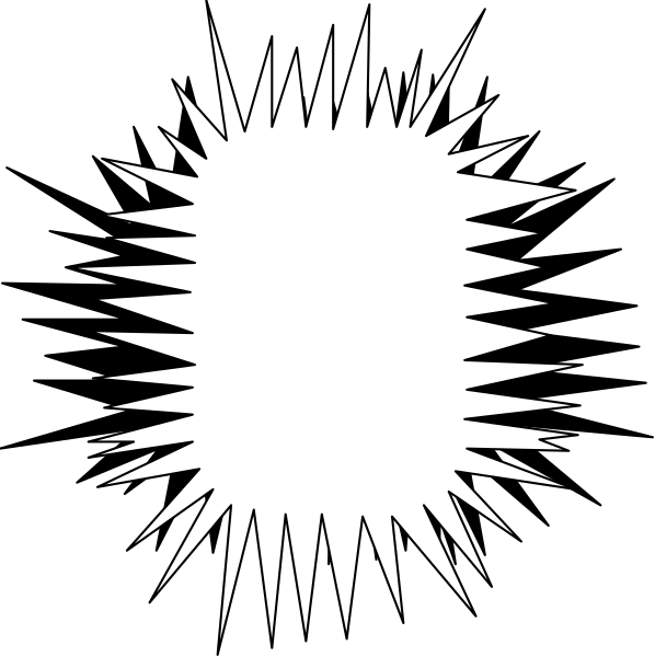 The image shows a black starburst graphic with white lines radiating outward from its center to create an explosion effect against a dark background on top of another smaller square-shaped object that appears to be floating in space, suggesting it might represent some sort of celestial body or planetoid.
