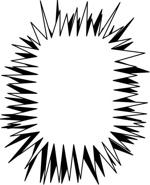 The black and white graphic features a starburst design with sharp points radiating outward from an unseen center point.
