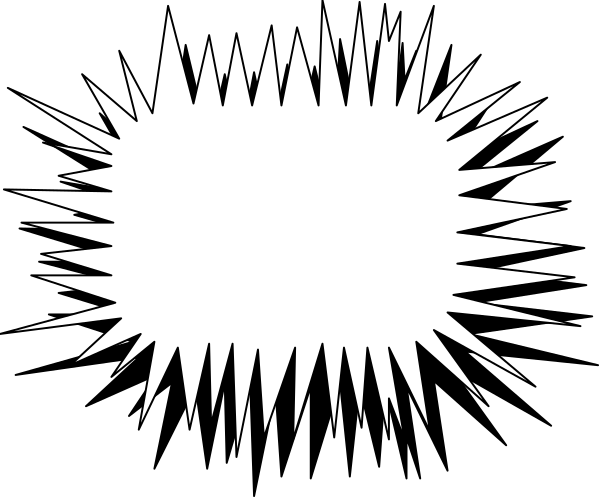 The black and white clip-art shows a stylized explosion with jagged lines radiating outward from an unseen center point on what appears to be a dark background.