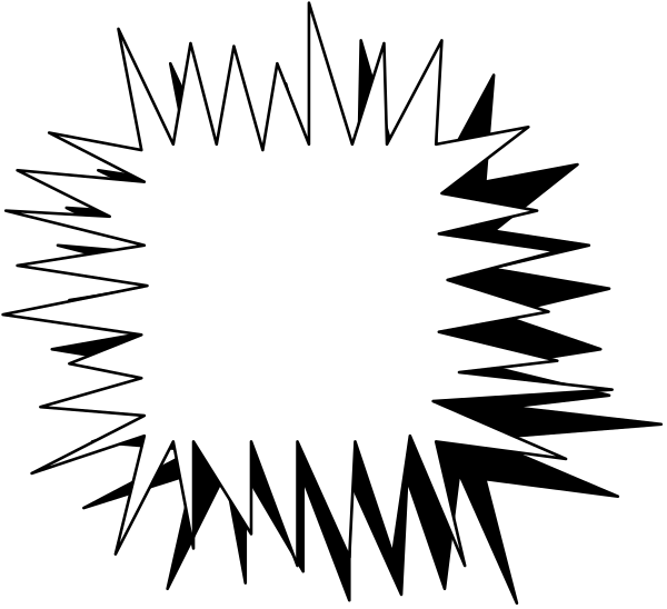 The black and white image shows a stylized explosion with jagged lines radiating outward from an unseen center point.