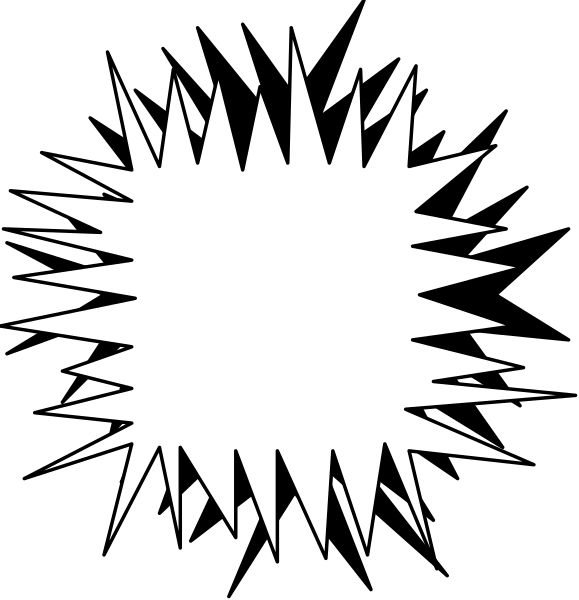 The images show a series of three black and white illustrations featuring an explosion effect with radiating lines emanating from a central point in each case: 1) A simple burst shape; 2) An intricate, detailed design that resembles fireworks or sparks exploding outward.