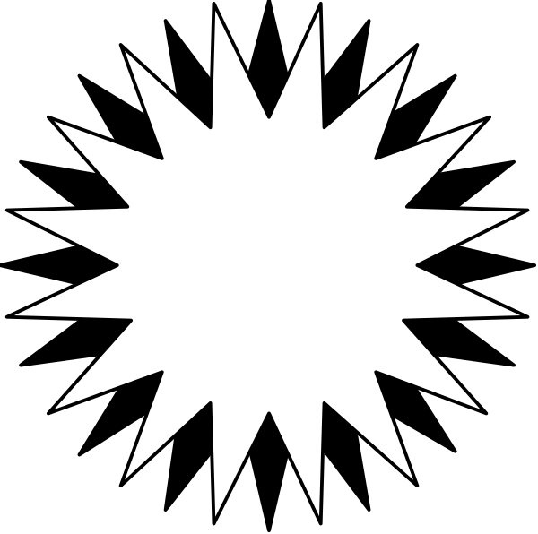 The black and white logo features a starburst design with rays emanating from it at various angles.