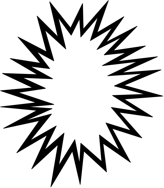 The image shows a black starburst graphic with white lines radiating outward from its center on an otherwise plain background.