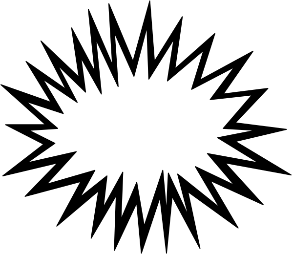 The black and white image shows a stylized explosion with multiple jagged lines radiating outward from an unseen center point.