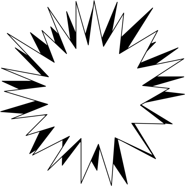 The black and white image shows a starburst graphic with multiple lines radiating outward from an explosion-like center to create a sense of motion or impact.