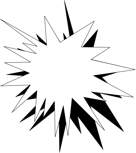 The black and white clip-art shows a large explosion with jagged lines radiating outward from its center to represent an impactful event in space.