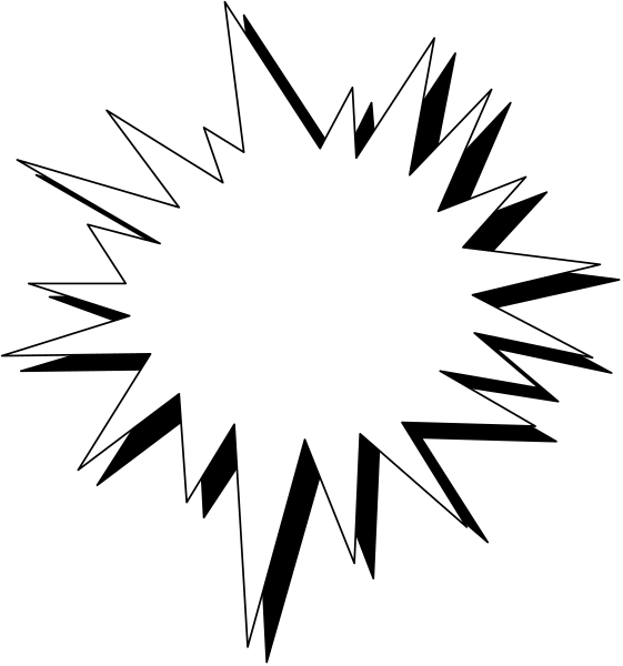 The image shows a black explosion graphic with white lines radiating outward from an unseen center point to represent impact or force.