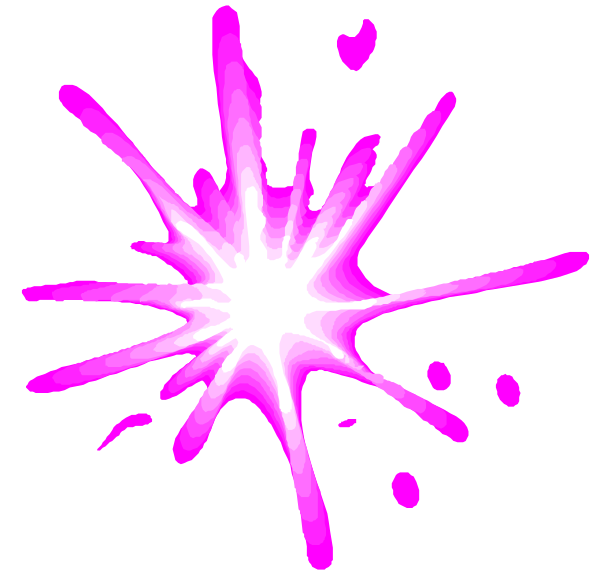 The image shows a pink explosion with white splash marks against a black background.