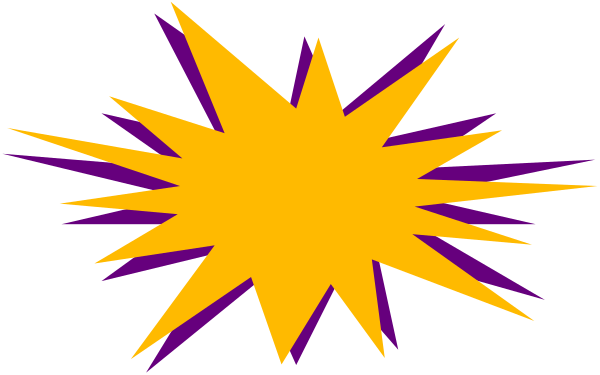 The image shows a purple explosion with yellow sparks against a black background.