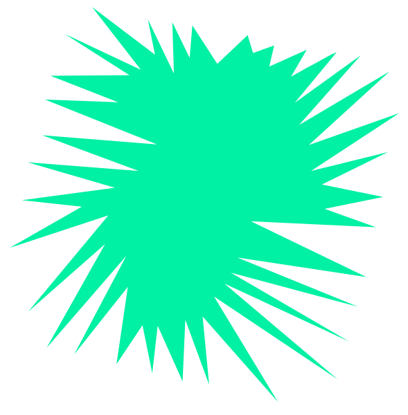 The image shows a black background with two distinct shapes: on top left there is an explosion of green lines radiating outward from one point; below it to its right, in contrasting white against the darker backdrop, lies another shape that resembles a starburst or burst of light.