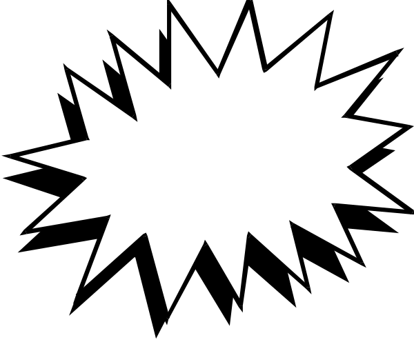 The image shows a black explosion graphic with white lines radiating outward from an imaginary center point.