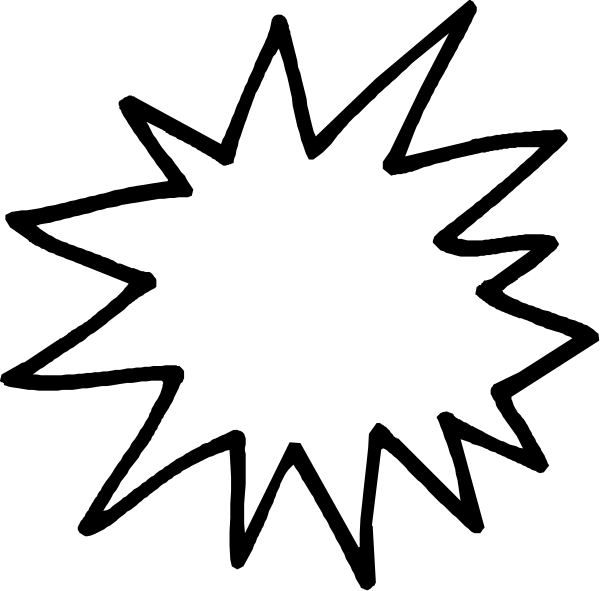 The black and white silhouette of an explosion with a starburst effect around it on a dark background.