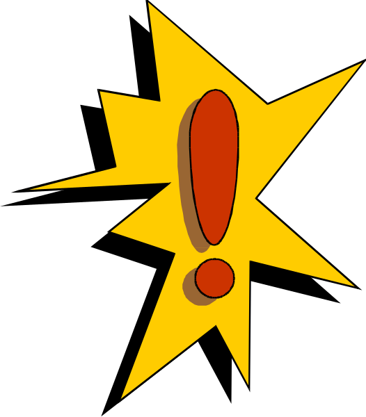 The image shows a cartoon explosion with an exclamation mark inside it on top of what appears to be a black background.