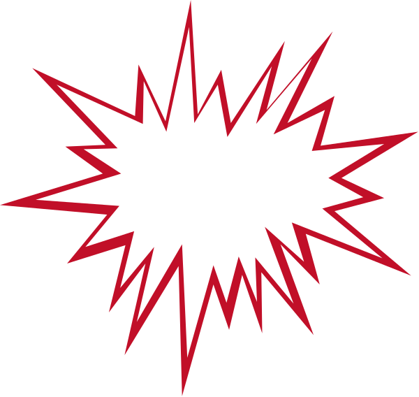 The image shows a red explosion graphic with white lines radiating outward from its center to represent sound waves emanating from an impact point at the bottom of the frame.