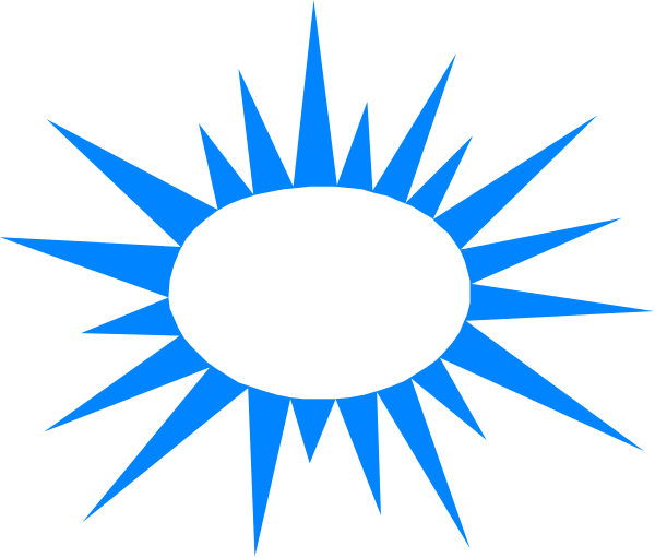The image shows a blue sunburst with rays emanating from it against a black background.