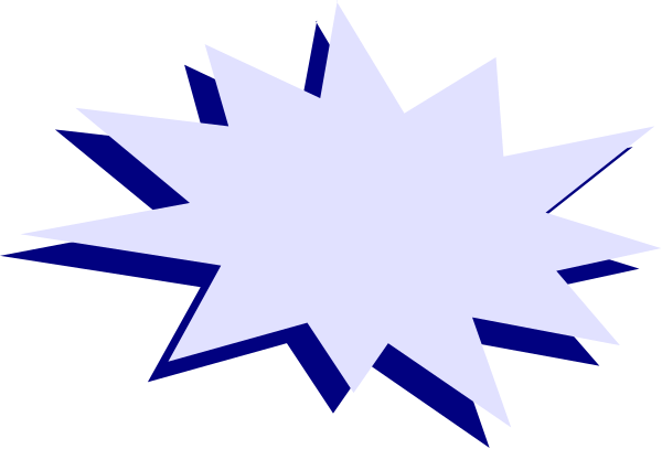 The image shows a blue explosion graphic with white shards of glass effect around it on a dark background.