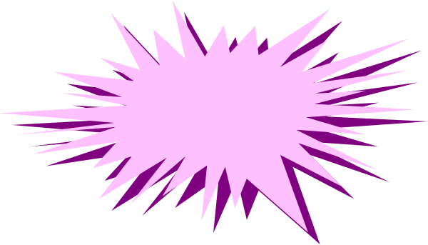 The image shows a pink explosion graphic with white sparks against a black background on an unidentified surface.