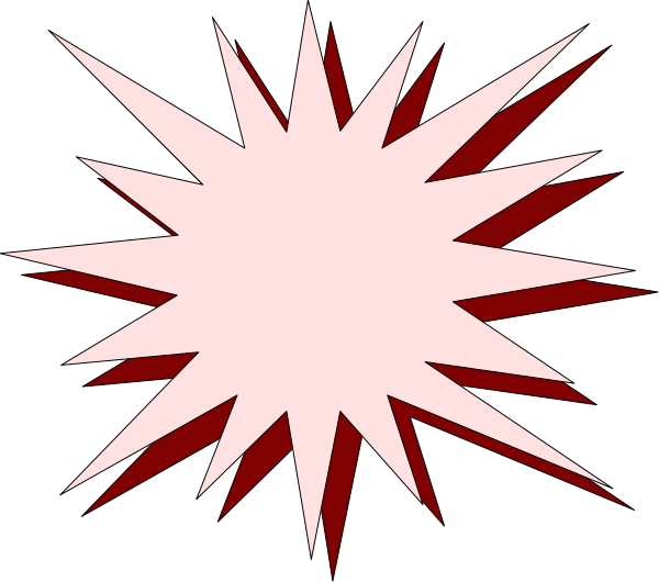 The image shows a graphic of an explosion with red stars against a black background.