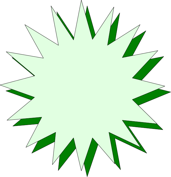 The first frame shows a green explosion with white sparks emanating from it against a black background; the second frame is identical to the first but has an additional red starburst shape in front of the explosion, also set on a dark backdrop.