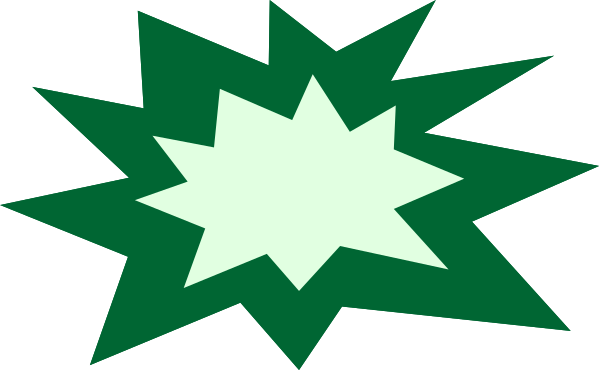 The image shows a green explosion graphic with white shards of glass flying outward from an impact point at its center.