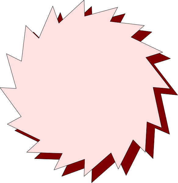 The first frame shows a pink circle with jagged edges on top of another red shape that has sharp points at its corners; in the second frame, there is no change from the previous image.