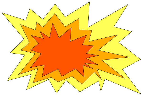 The image shows a cartoon explosion with an orange background featuring yellow lines radiating outward from what appears to be a central point of impact.