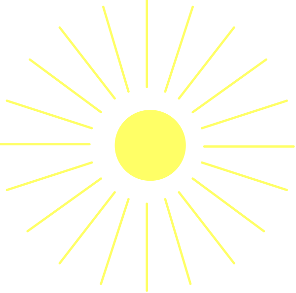 The image shows a simple black and white representation of an orange sun with rays emanating from it against a dark background at nighttime.