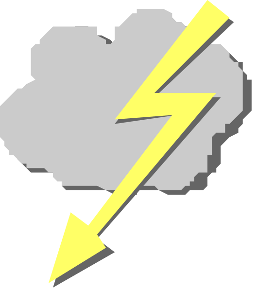 The image shows a stylized cloud with lightning bolt iconography next to an arrow pointing downwards towards it.