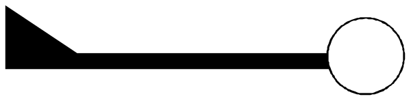 The image shows a black line with two white dots on it against an indistinct background.